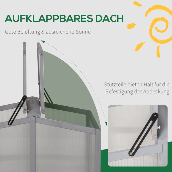 Outsunny Frühbeet Treibhaus, Gewächshaus Frühbeetkasten, 90 x 80 x 58 cm, Holz und Polycarbonat, Hellgrau