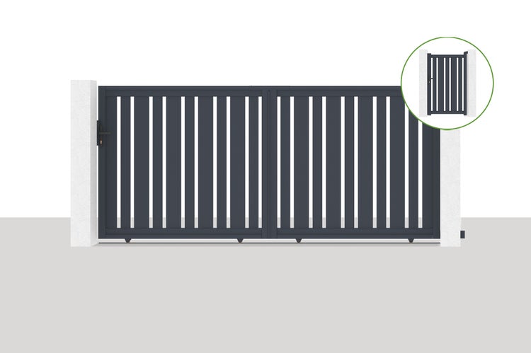 Schiebetor 3,5x1,6m VEYMONT + Tor 1m VEYMONT H.1,6m grau