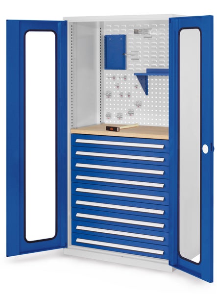 Kappes ®RasterPlan Schubladenschränke 1950x1000x600mm Sichtfenstertüren Modell 37 enzianblau