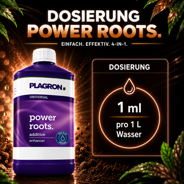 Plagron Power Roots Wurzelstimulator mit Dosieranleitung 1 Milliliter auf 1 Liter Wasser für alle Pflanzmedien