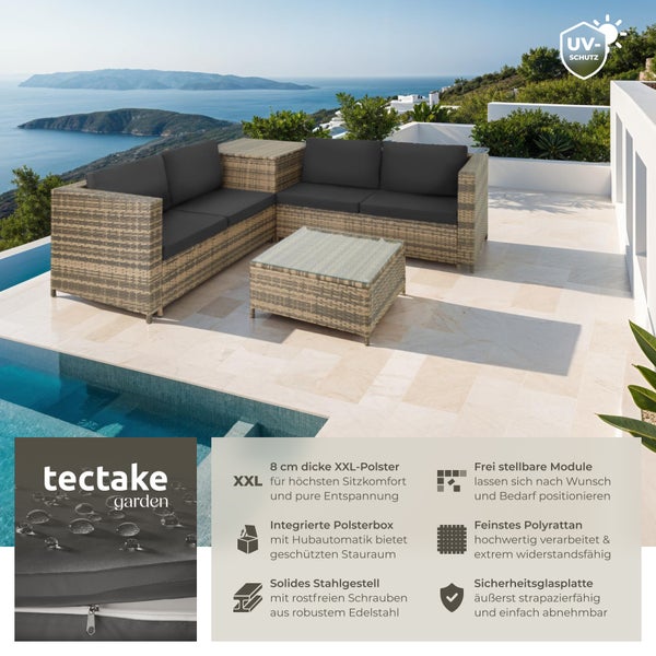 Rattan Lounge tectake Siena mit Sicherheitsglasplatte für 4 Personen natur/dunkelgrau