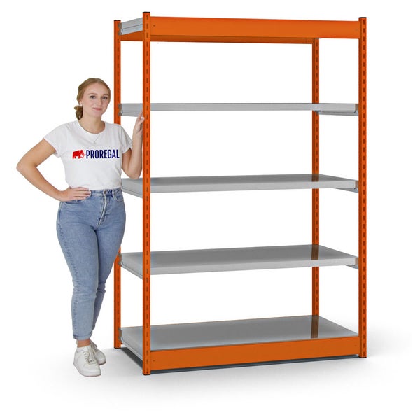PROREGAL Fachbodenregal Stecksystem Vierkant-Profil Grundregal HxBxT 200 x 132,5 x 60 cm 5 Ebenen Einseitige Bauart Fachlast 200 kg Orange