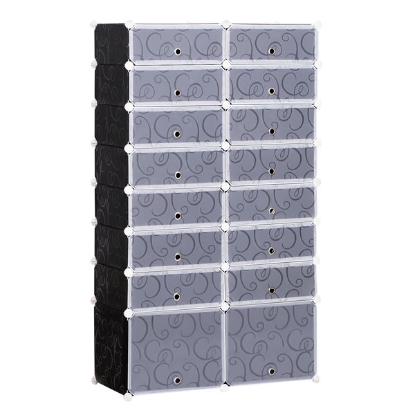 HOMCOM Schuhschrank DIY Schuhregal Garderobe Regalsystem Steckregal Garderobenschrank 16 Fächer aus PP Schwarz + Weiß 95 x 37 x 160 cm