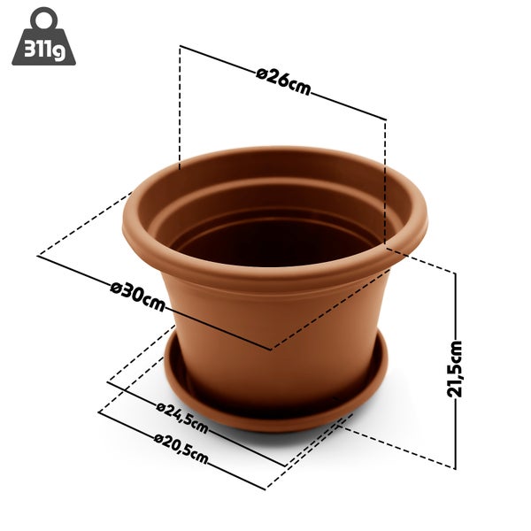 Y BigDean 4 Stück Blumentopf mit Untersetzer rund ø 30 cm Terracotta – wetterfester Pflanzkübel Made in Europe