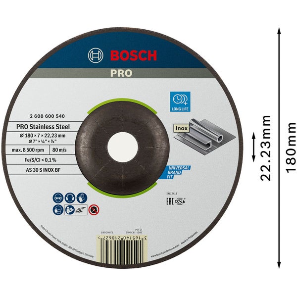 Bosch PRO Stainless Steel Schleifscheibe 180 x 6 x 22,23 mm - 2608600540