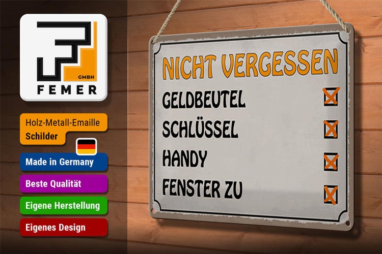 Blechschild Spruch 30x20cm Liste nicht vergessen Geldbeutel