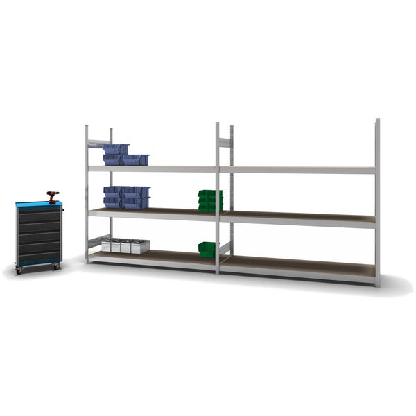 PROREGAL Weitspannregal Stecksystem T-Profil Grundregal HxBxT 200x200x60 cm 3 Ebenen Spanplatten Fachboden Fachlast 350 kg Verzinkt