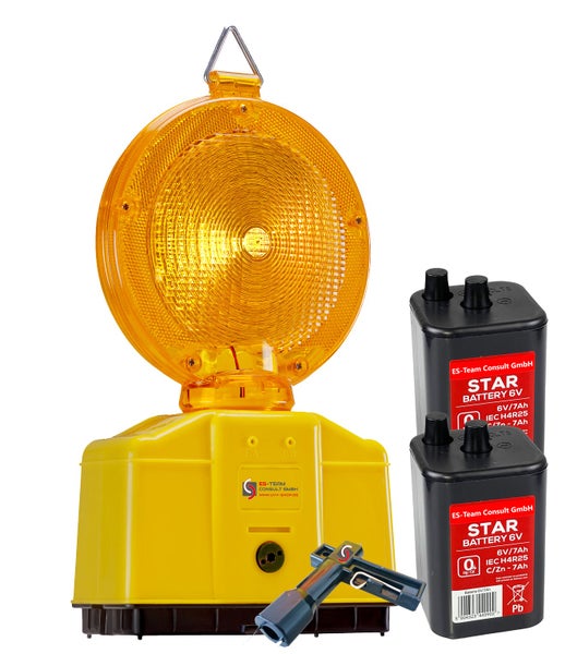 UvV Baustellenleuchte Warnleuchte gelb oder rot LED + 2 STAR Batterien 7Ah / Gelbe LED