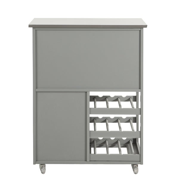 Grauer Weinregalschrank auf Rädern