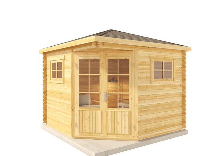 Holzgartenhaus mit Fenstern und Doppeltür