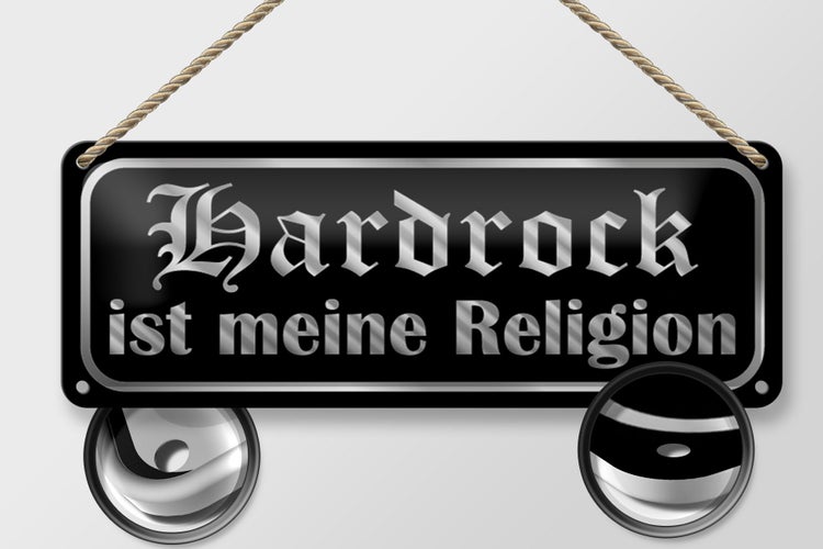 Blechschild Spruch 27x10cm Hardrock ist meine Religion Dekoration
