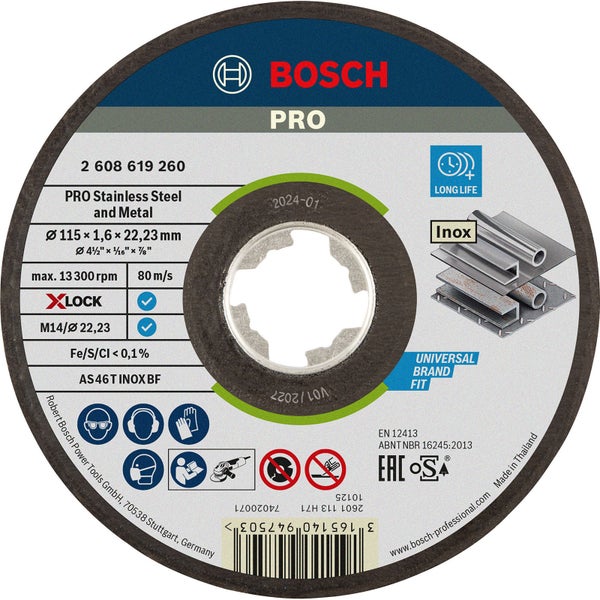 Bosch PRO Stainless Steel and Metal X-Lock Trennscheibe 115 x 1,6 x 22,23 mm - 2608619260