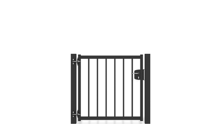 Gartentor ZAUNGURU BASIC-Linie Bremen aus Metall, Höhe: 103cm, Breite: 123cm, 1-flügelig inkl. Pfosten, Schloss und Zubehör, Feuerverzinkt und zusätzlich in RAL 7016 Anthrazitgrau pulverbeschichtet