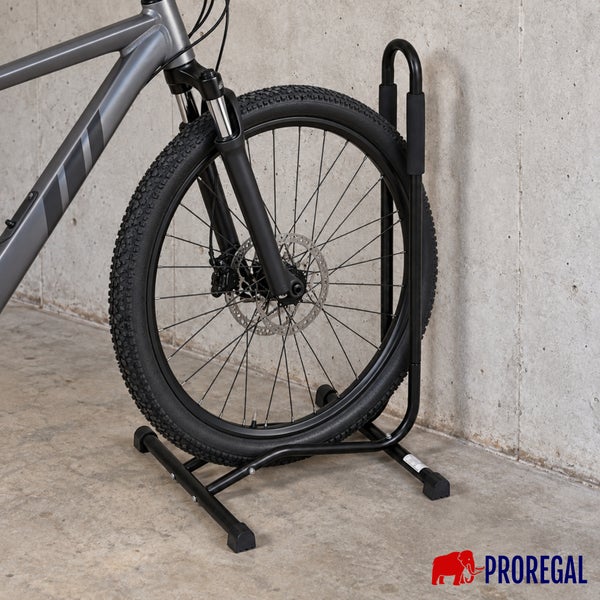 Fahrradständer für das Vorderrad zur bodennahen Fixierung des Fahrrads mit Proregal Logo