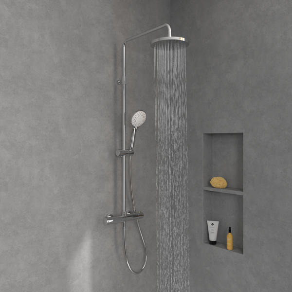 Villeroy & Boch Duscharmatur Universal Showers, Duschsystem mit Brausehalter, Handbrause, Thermostat und Regendusche, Chrom