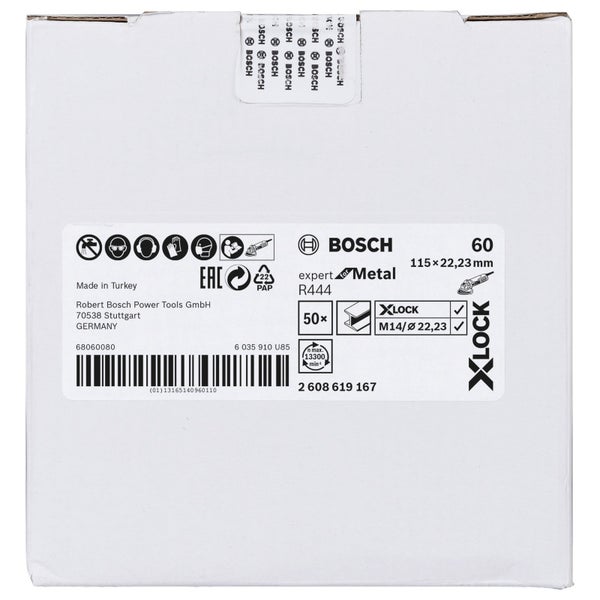 Bosch 50x X-LOCK Fiberschleifscheibe R444 Expert for Metal 115 mm K 60 - 2608619167