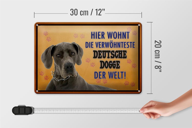 Blechschild Spruch 30x20cm Hund hier wohnt Deutsche Dogge