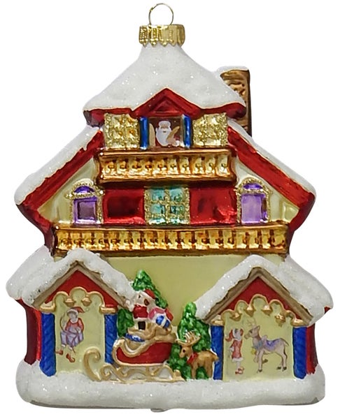 Santas House 15cm, Glasornament, mundgeblasen und handekoriert, 1 Stck., Weihnachtsbaumkugeln, Christbaumschmuck, Weihnachtsbaumanhänger