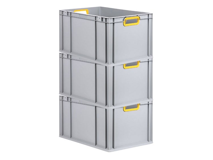 PROREGAL Spar Set 3x Eurobox Nextgen Color HxBxT 32 x 40 x 60 cm 65 Liter Griffe Gelb Offen Verstärkter Boden Eurobehälter Transportbox
