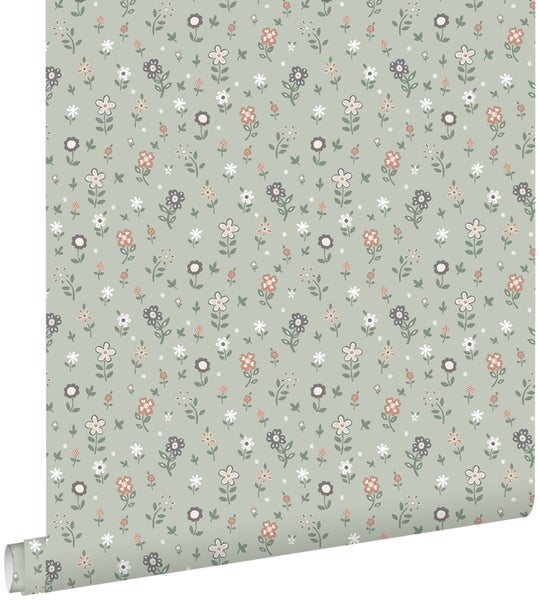 ESTAhome Tapete Blumen Graugrün - 50 cm x 9 m - 139287