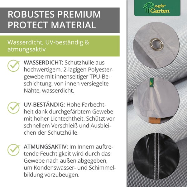 Mehr Garten - Premium PROTECT Sonnenliege-Abdeckung, 225 (B) x 85 (T) x 40 (H) cm I Gartenmöbel-Schutzhülle wasserdicht, UV-beständig & atmungsaktiv aus robustem Gewebe I Taupe (Hellgrau)