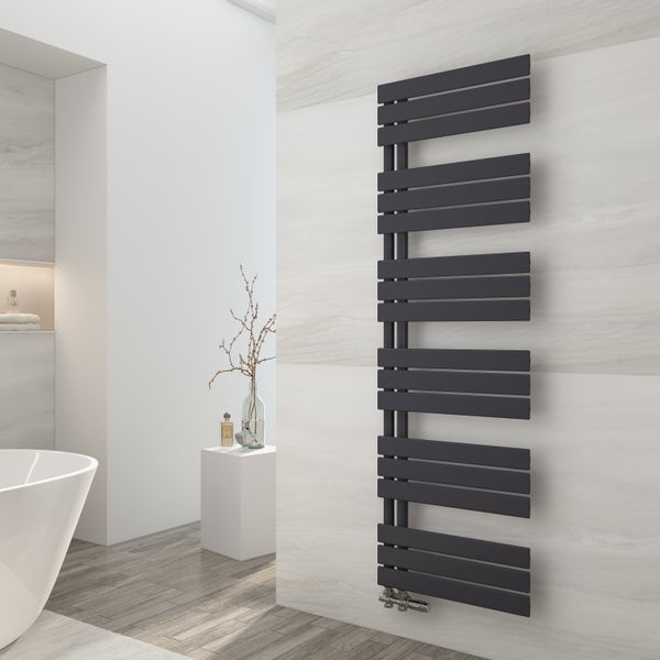 EMKE Badheizkörper Flach 1599x500 mm Schwarz Handtuchwärmer Handtuchtrockner, Panel Handtuchhalter Seitenanschluss für Bad Warmwasser 794W