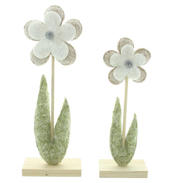 FRANK FLECHTWAREN | Dekoblume Soft, 2er Set, FILZ AUS PET, HOLZ, 9 x 5 x 27 cm, 11,5 x 5 x 31 cm