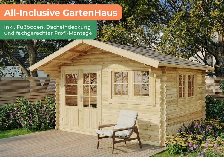 Alpholz Premium Gartenhaus-Set Gabriel 4x3m inkl. Boden, Dach & Aufbauservice