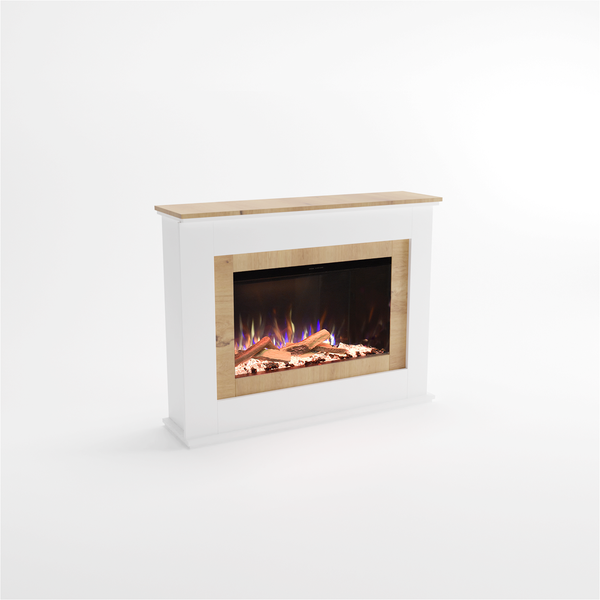 Glow Fire Elektrokamin 'PR6' | LED Standkamin in Weiss (Eiche) mit Heizung (1500 W) | HxBxT: 101x130x33 cm