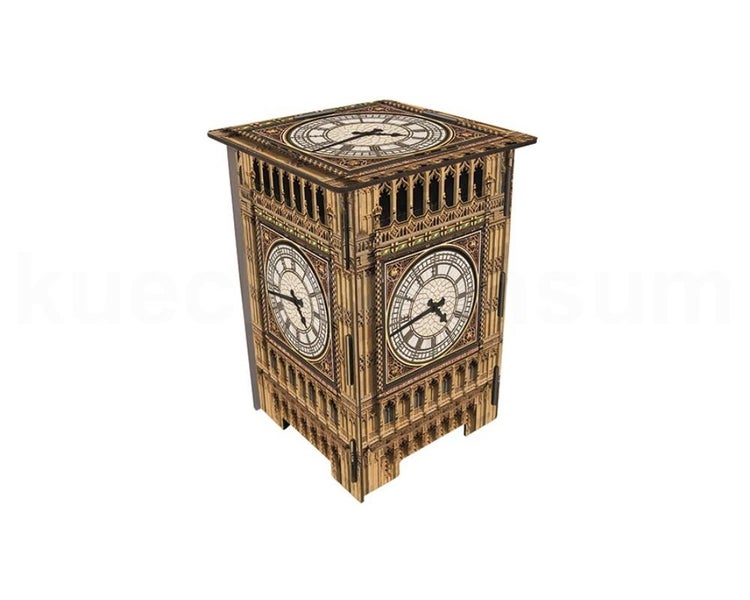 Dekorativer Beistelltisch im Design des Big Ben Uhrturms aus Holz.