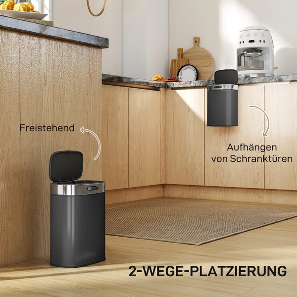 Küchenszene mit freistehendem und hängendem Abfalleimer als 2-Wege-Platzierung