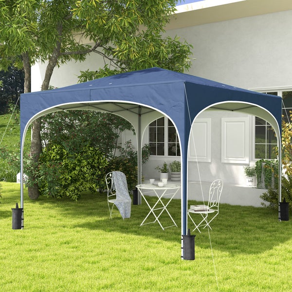 Outsunny Pavillon 2,95 x 2,95 cm Faltpavillon mit UV-Schutz, höhenverstellbares Pop Up Pavillon mit Tragetasche, Sandsack, Gartenzelt für Balkon, Terrasse, Oxford, Stahl, Blau