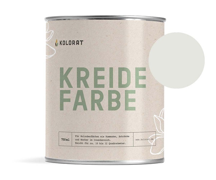 Kolorat Kreidefarbe für Möbel - ein kühler Weißton mit einem Hauch Grau versetzt - Farbton Wolkenschein Nr. 106. Matter Kreidelack für innen - Möbellack, Möbelfarbe - Holzfarbe - Kreidefarbe für Holz