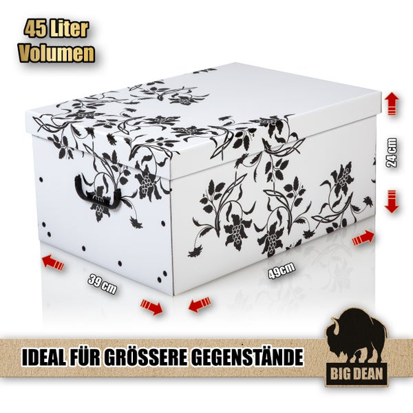 Aufbewahrungsbox mit Deckel, 45 Liter Volumen und Blumenmuster