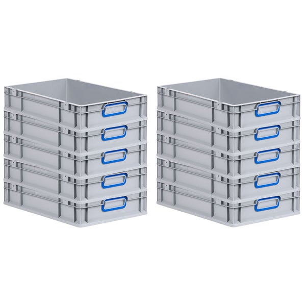 PROREGAL Spar Set 10x Eurobox Nextgen Color HxBxT 12 x 40 x 60 cm 23 Liter Griffe Blau Geschlossen Glatter Boden Eurobehälter Transportbox