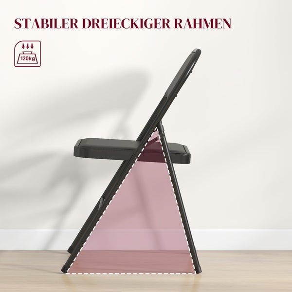 HOMCOM 4er-Set Klappstühle, Tragbare Bürostuhl mit Kissen, Stahlbeine, Faltstuhl für Büro Empfang Wartezimmer, Kunstleder, Schwarz