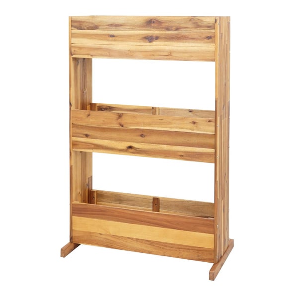 Vertikales Pflanzregal aus Holz mit drei Etagen für Garten und Balkon.
