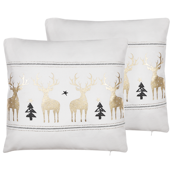 Dekokissen 2er Set DONNER Baumwolle 45 x 45 cm Weiß Weihnachtsmotiv