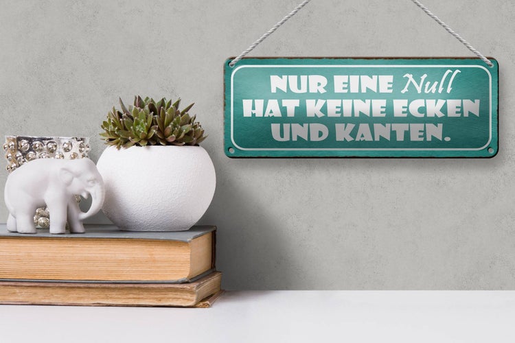 Blechschild Spruch 27x10cm nur eine NULL hat keine Ecken Dekoration