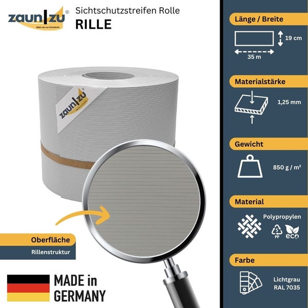 Zaunblende Rolle Rille aus Polypropylen, 35 Meter lang und 19 Zentimeter breit