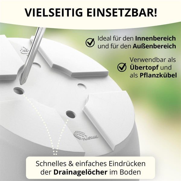 Plastard Blumentopf Capri 40 cm Durchmesser mit Untersetzer in Weiss
