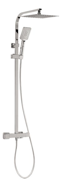 aquaSu® Duschsystem Tela mit Thermostat-Armatur, Kopfbrause & Handbrause | Handbrause: 3-strahlig | Kopfbrause: 1-strahlig | Antikalk | eckig | höhenverstellbar | Chrom | 723343
