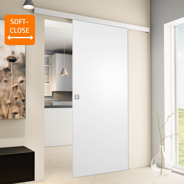 Schiebetür Holz Komplettset weiß 755x2035 Zimmertür Holztür Tür Schiebetürsystem -  Quadratgriff+2seitiger Softclose