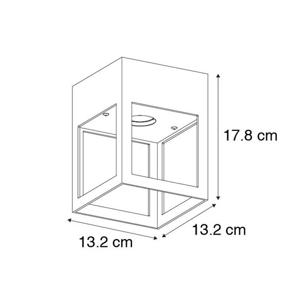 Technische Zeichnung einer Wandleuchte mit den Maßen 13,2 x 13,2 x 17,8 cm