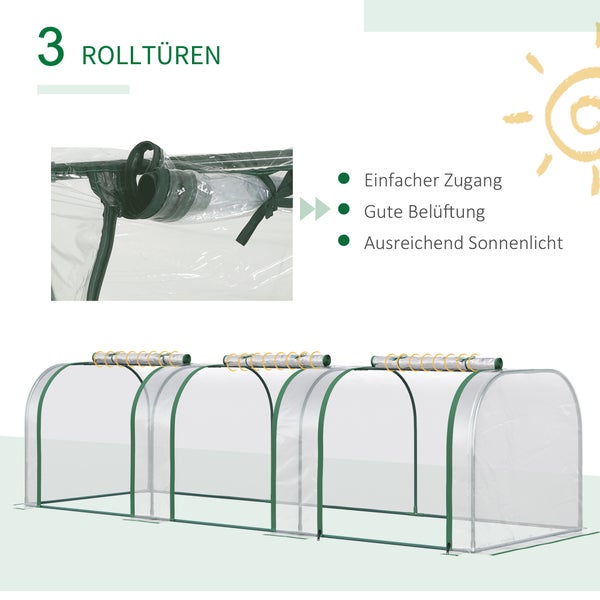 Outsunny Foliengewächshaus, Gewächshaus mit Tür, 295 x 100 x 80 cm, Stahl, PVC, Transparent