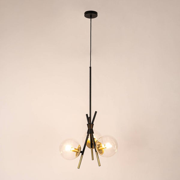 Pendelleuchte mit drei Glaskugeln