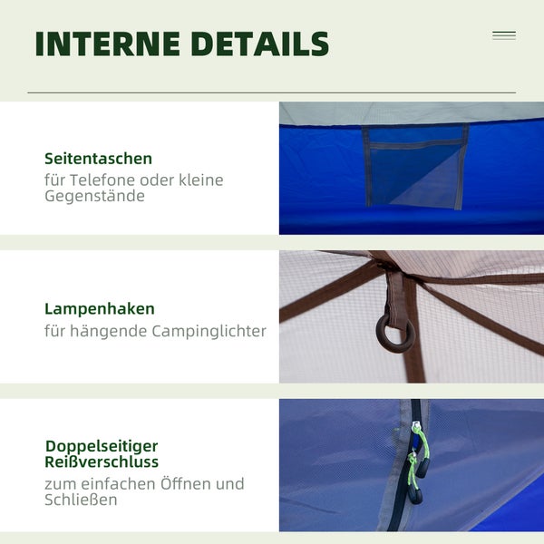 Outsunny Campingzelt, für 2 Personen, 230 x 140 x 110 cm, Aluminium, Nylon, Cremeweiß