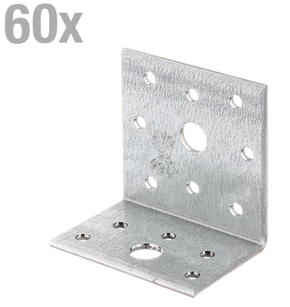 Winkelverbinder aus Metall mit Lochung zur Holzverbindung, 60 Stück Packung