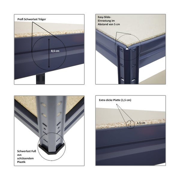 PROREGAL Mega Deal 4x Höhenverstellbare Werkbank DINO HxBxT 90x160x60cm Traglast 600kg Grau, Werktisch, Arbeitstisch