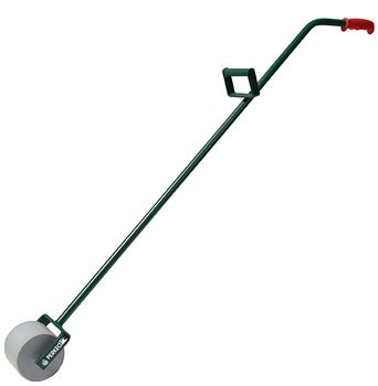 Andrückwalze für Bodenbeläge mit Metallstiel, zwei Handgriffen und kleiner Walze.